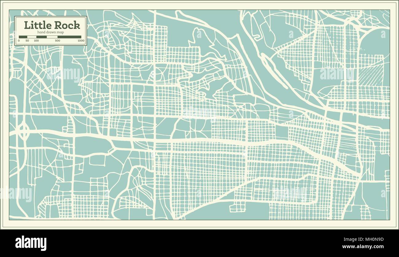 Little Rock USA Stadtplan im Retro-stil. Übersichtskarte. Vector Illustration. Stock Vektor