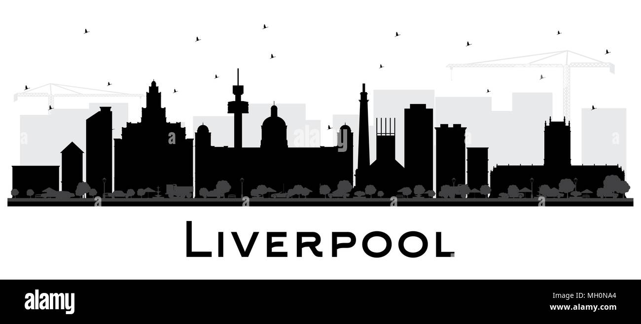 Liverpool City Skyline Silhouette mit schwarzen Gebäude isoliert auf Weiss. Vector Illustration. Business Travel und Tourismus Konzept Stock Vektor