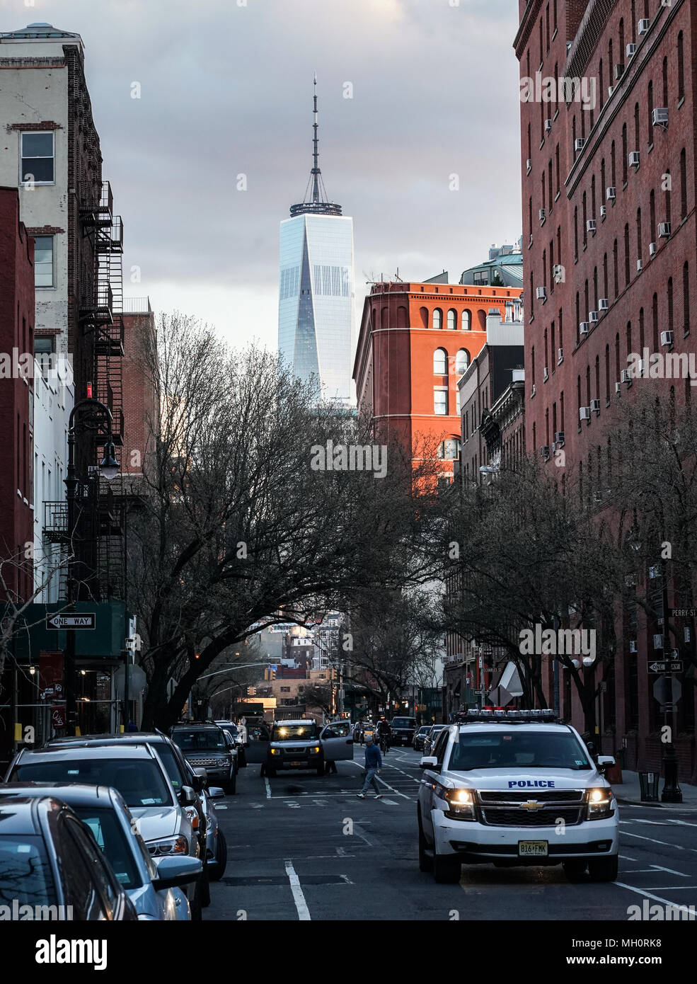Einen allgemeinen Überblick über das One World Trade Center (Turm) in Lower Manhattan, New York City, in den Vereinigten Staaten. Aus einer Reihe von Reisen Fotos in Th Stockfoto