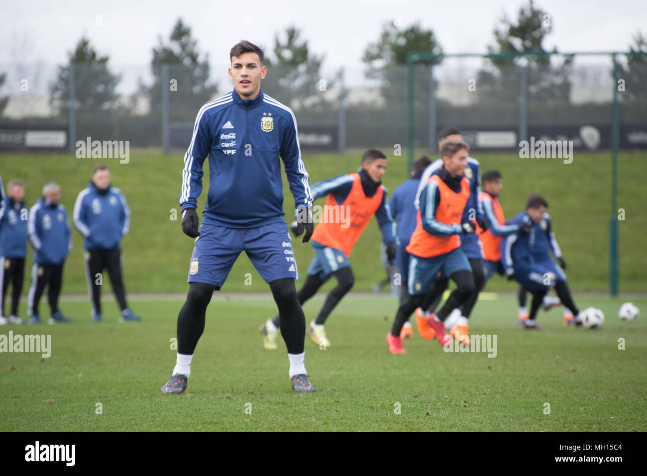 Marcos Rojo, Mitglied des Manchester United FC und Argentinien Fußball-Mannschaften, besucht eine Schulung an der Etihad Stadion in Manchest Stockfoto