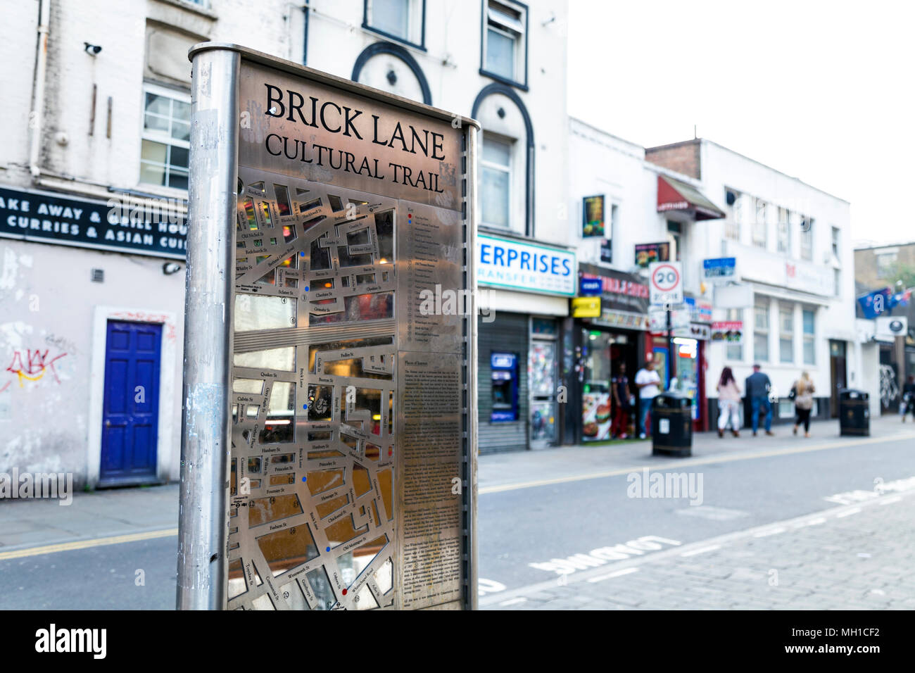 Ein Zeichen und Karte für kulturelle trail Brick Lane, London, Großbritannien Stockfoto