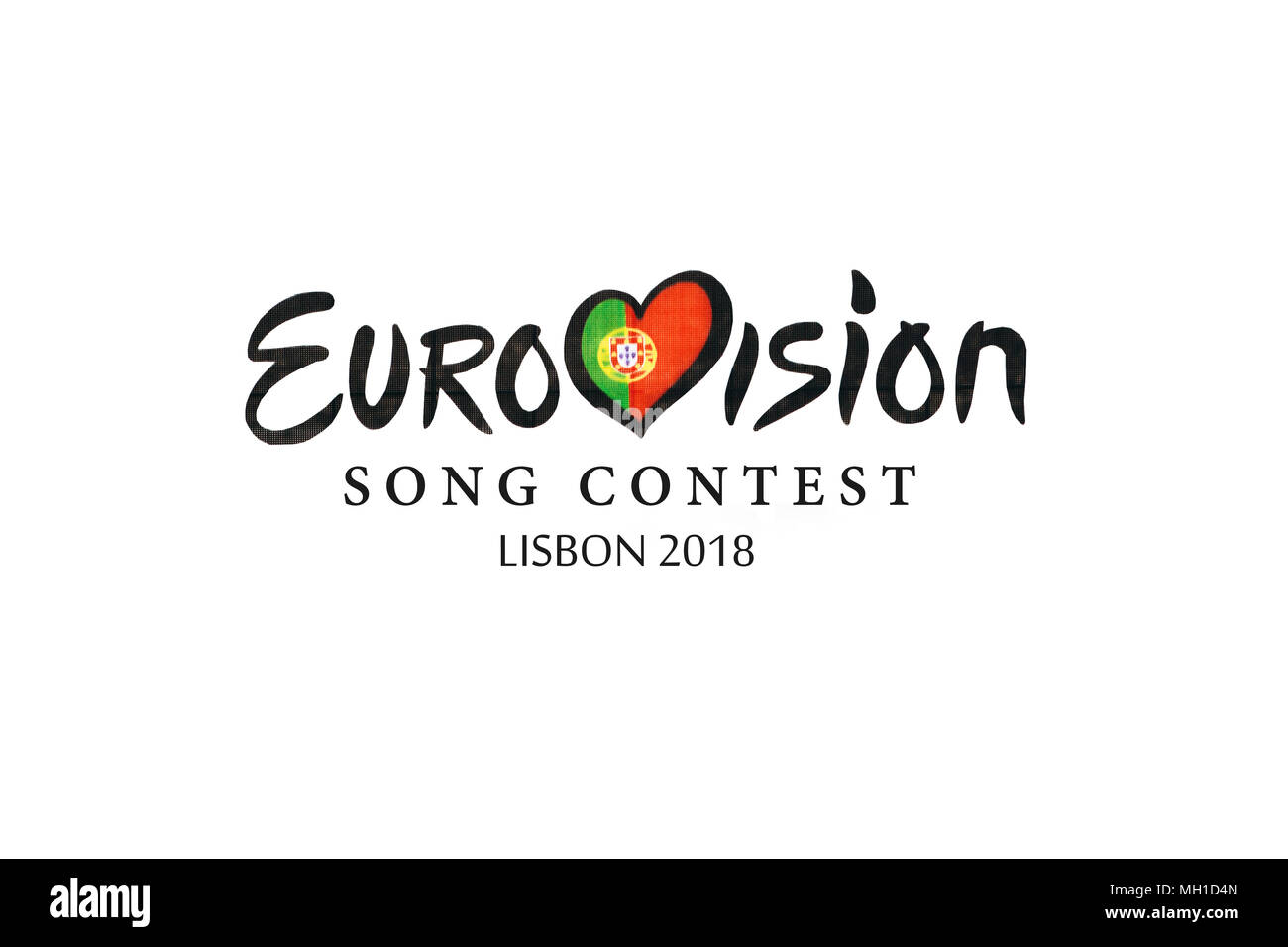Abbildung: auf weißem Hintergrund Eurovision Song Contest 2018 Lissabon. Stockfoto