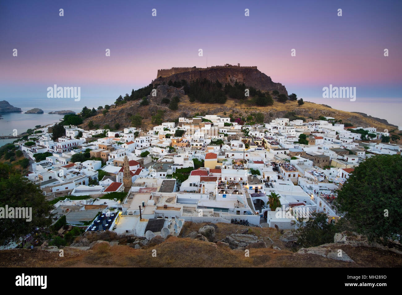 Blick über die Stadt Lindos, Rhodos, Griechenland Stockfoto