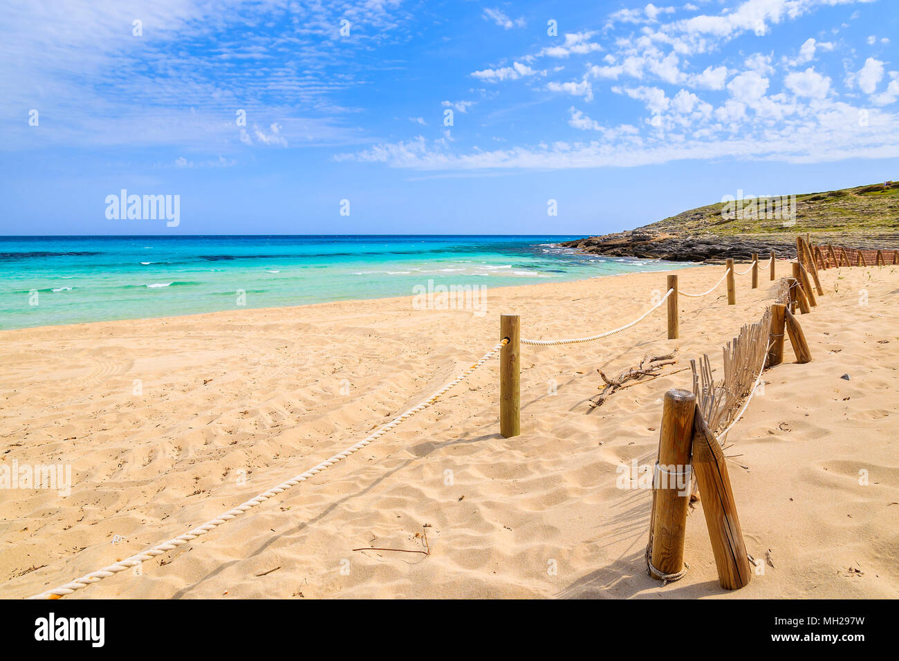 Sandige Strand Cala Mesquida, Mallorca, Spanien Stockfoto