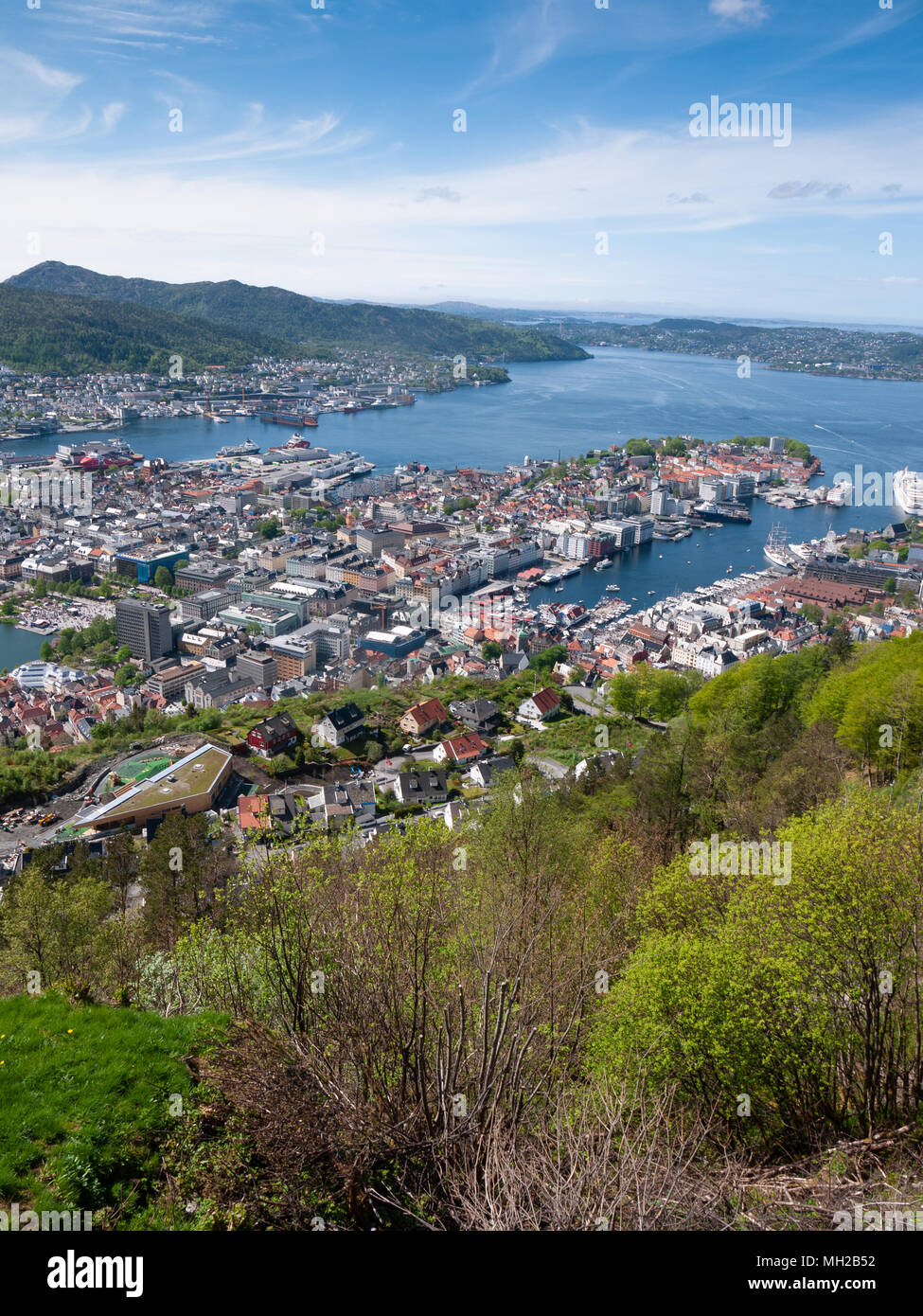 Blick über Bergen, Norwegen von Fløyfjellet (fløyen) Stockfoto