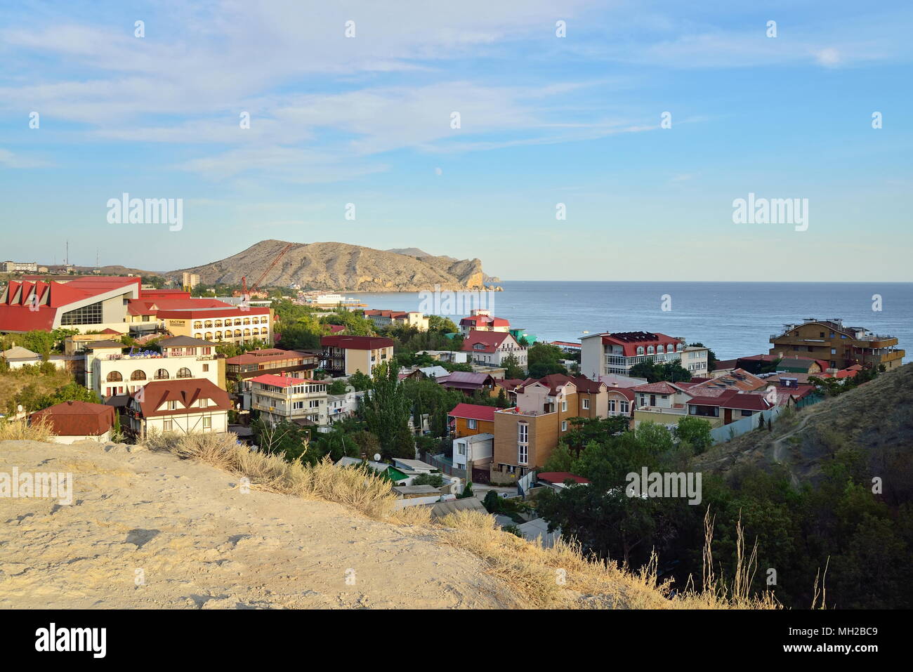 Das Panorama des Abends Stadt Sudak. Sudak. Krim Stockfoto