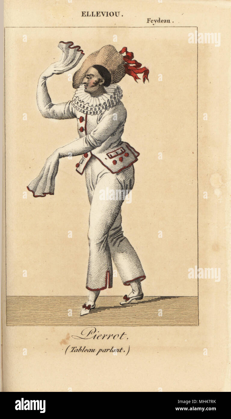 Französische tenor Oper Sänger Jean Elleviou (1769-1842) als Pierrot in der Komischen Oper Le Tableau parlant von Andre Gretry im Theater Feydeau. Papierkörbe Kupferstich von Karls Malo Almanach des Brille parK.Y.Z, Chez Louis Janet, Paris, 1820. Stockfoto