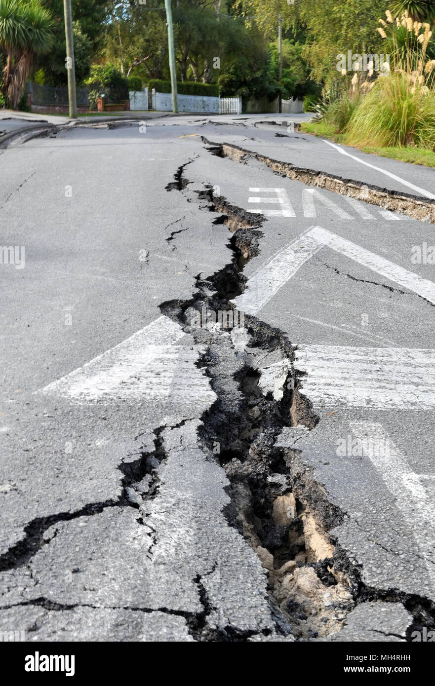 Christchurch, Neuseeland - 24. Februar 2011: Die Straßen von avonside sind von den neuesten und verheerendsten Erdbeben erschüttert in dieser Woche. O Stockfoto