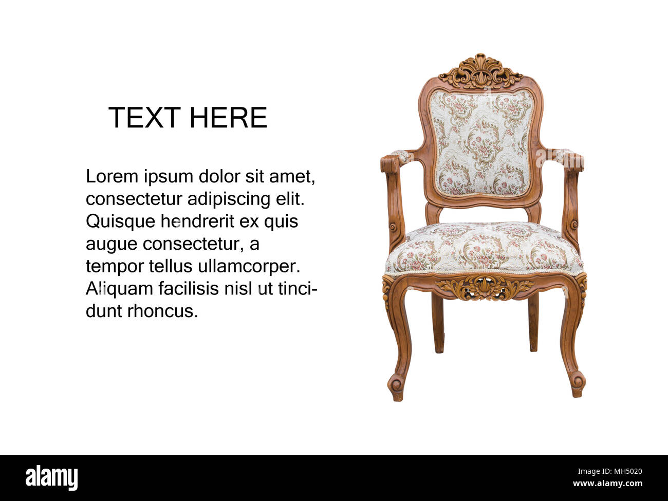 Sessel style Vintage oder retro Holz machen und Stoff auf weißem Hintergrund mit kopieren. Beschneidungspfade in Bild. Stockfoto