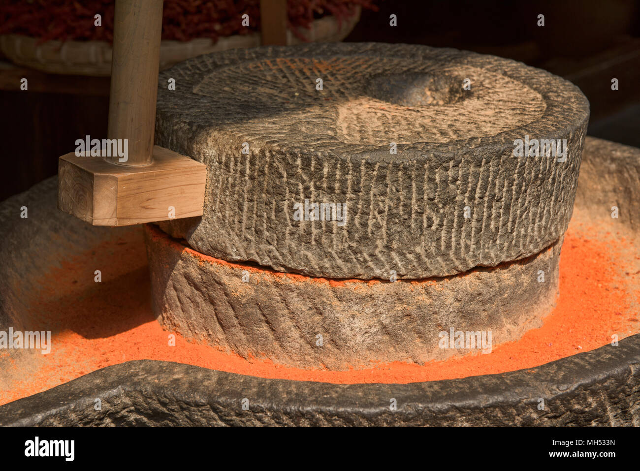 Traditionelle Pfeffer Schleifer auf jinli Alte Straße, Chengdu, Sichuan, China Stockfoto