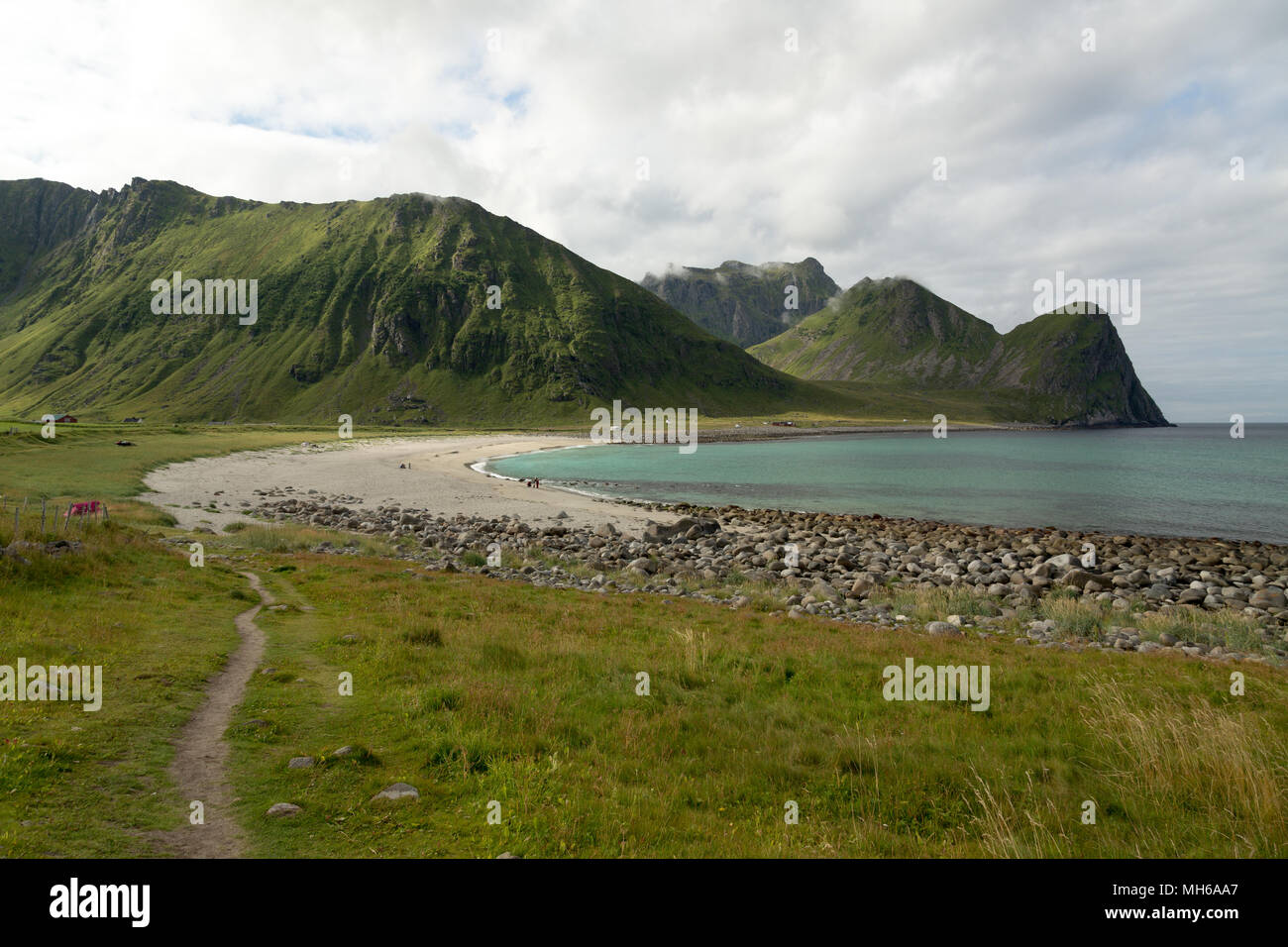 Strand in Unstad Norwegen Stockfoto