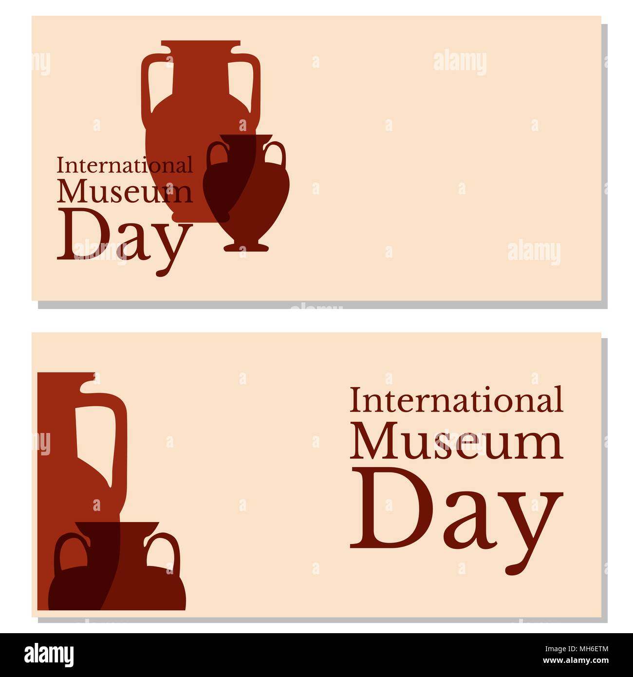 Internationalen Museumstag. Das Konzept der Veranstaltung. 18. Mai. Ferienwohnung name und zwei griechische Vasen. Beige Hintergrund. Flyer zur Veranstaltung Teilnehmer. Stock Vektor