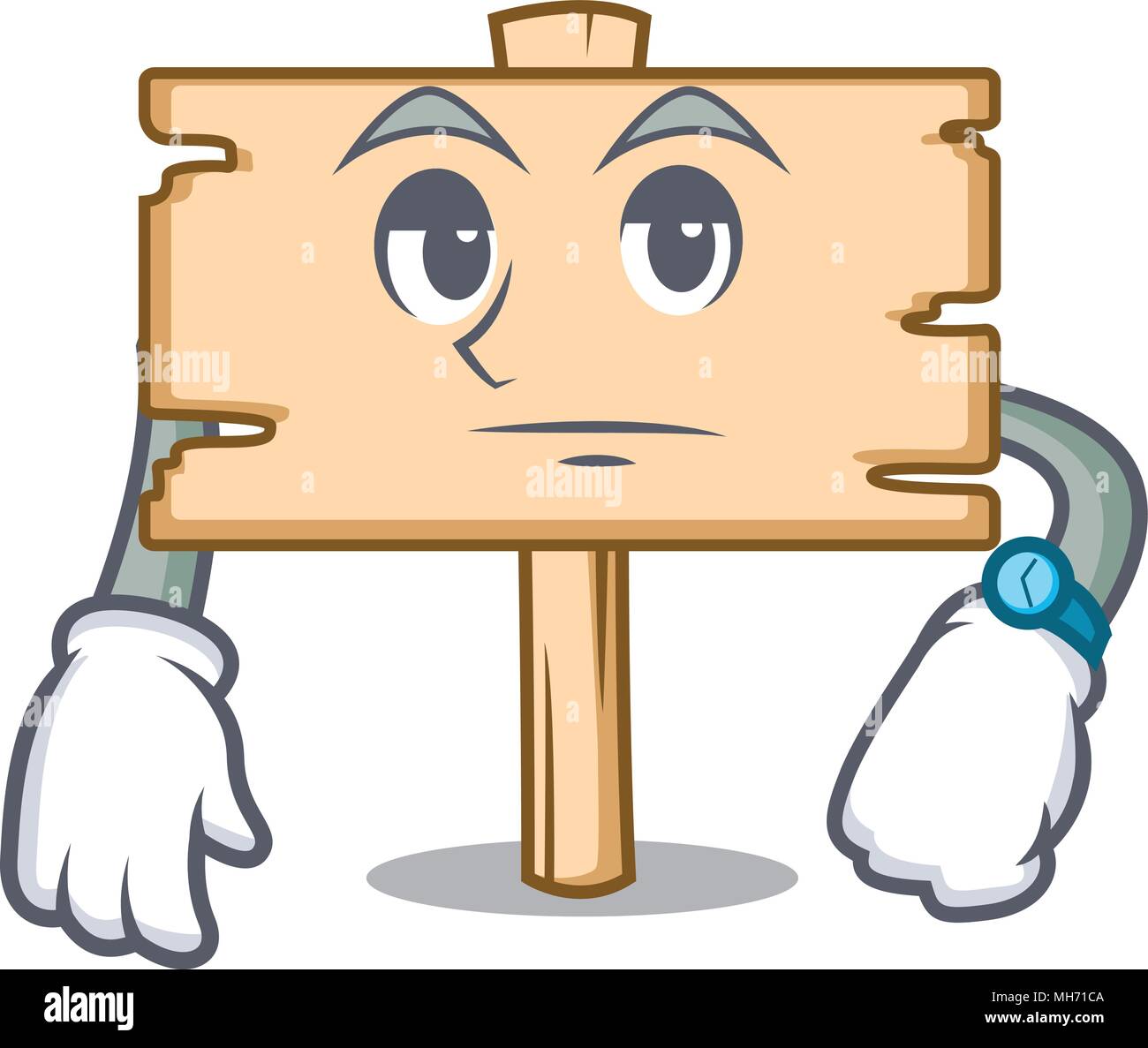 Warten Holzbrett Maskottchen Karikatur Stock Vektor