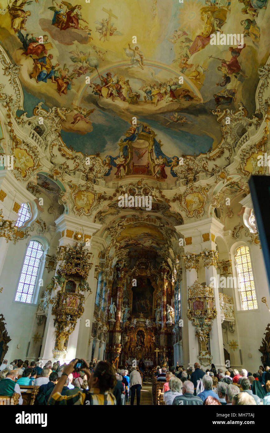 Bayern, Deutschland - Oktober 15, 2017: Innenraum der Wieskirche (Wieskirche) in den Alpen Stockfoto