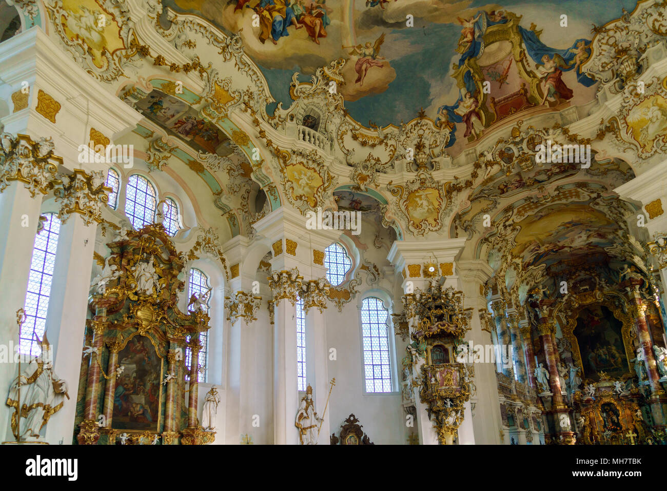 Bayern, Deutschland - Oktober 15, 2017: Innenraum der Wieskirche (Wieskirche) in den Alpen Stockfoto