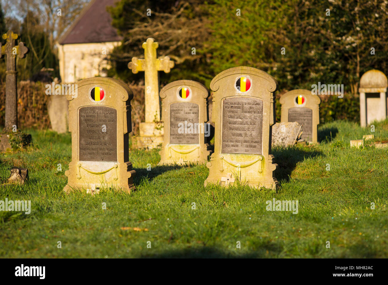 Gräber der Belgischen Ersten Weltkrieg Soldaten in Southampton alter Friedhof auf Southampton Gemeinsamen Stockfoto