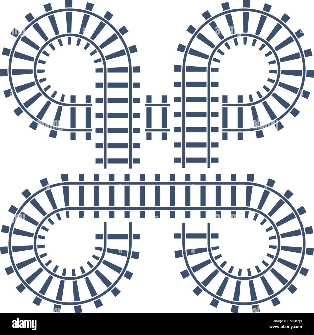Eisenbahn Kreuzung, Eisenbahn, Zug Bridge Road. Vektor Kurve Karte, eisenbahnknotenpunkt Symbol. Stock Vektor