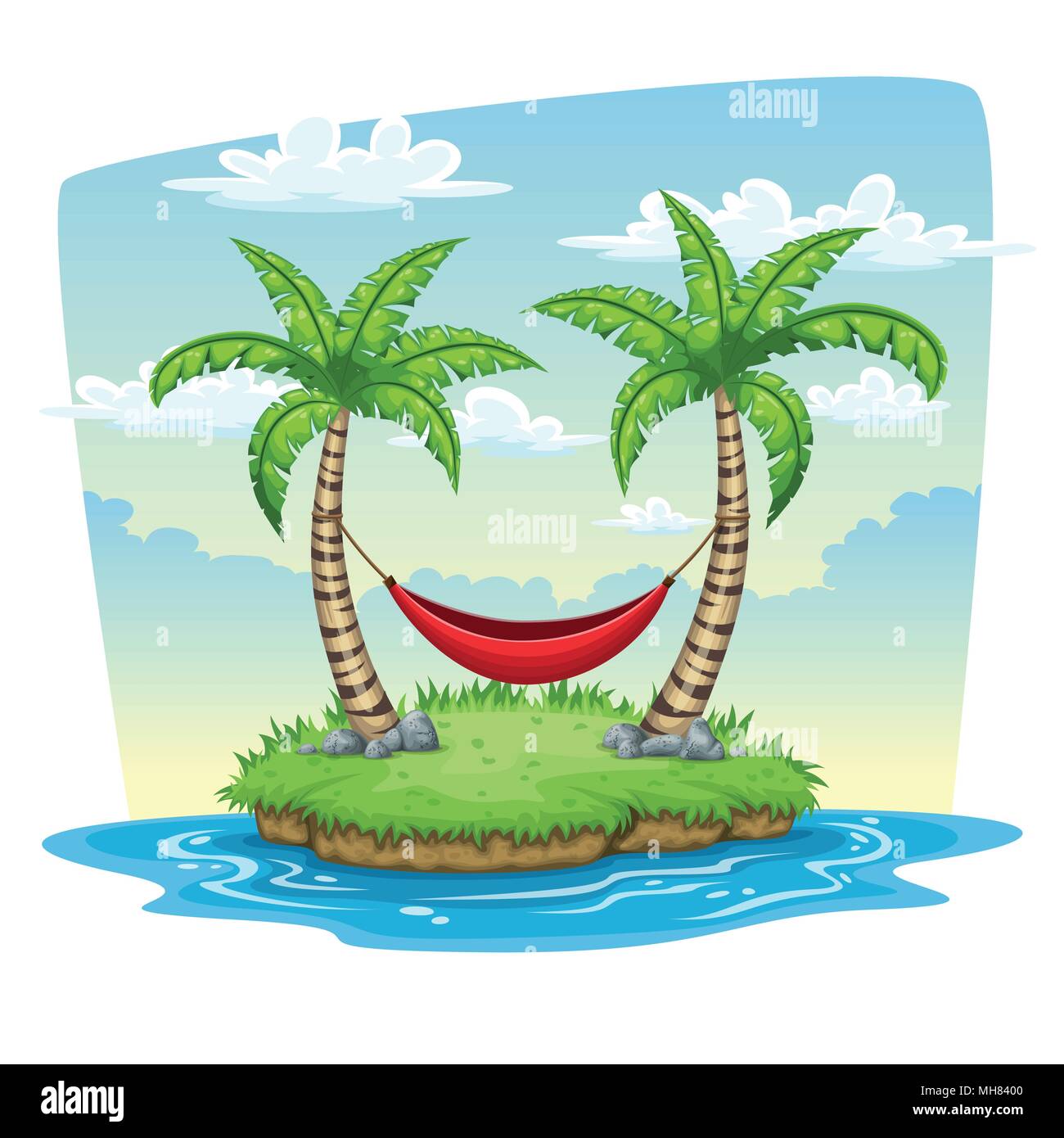 Hammrock zwischen zwei Palmen, Sommer Natur Hintergrund Stock Vektor