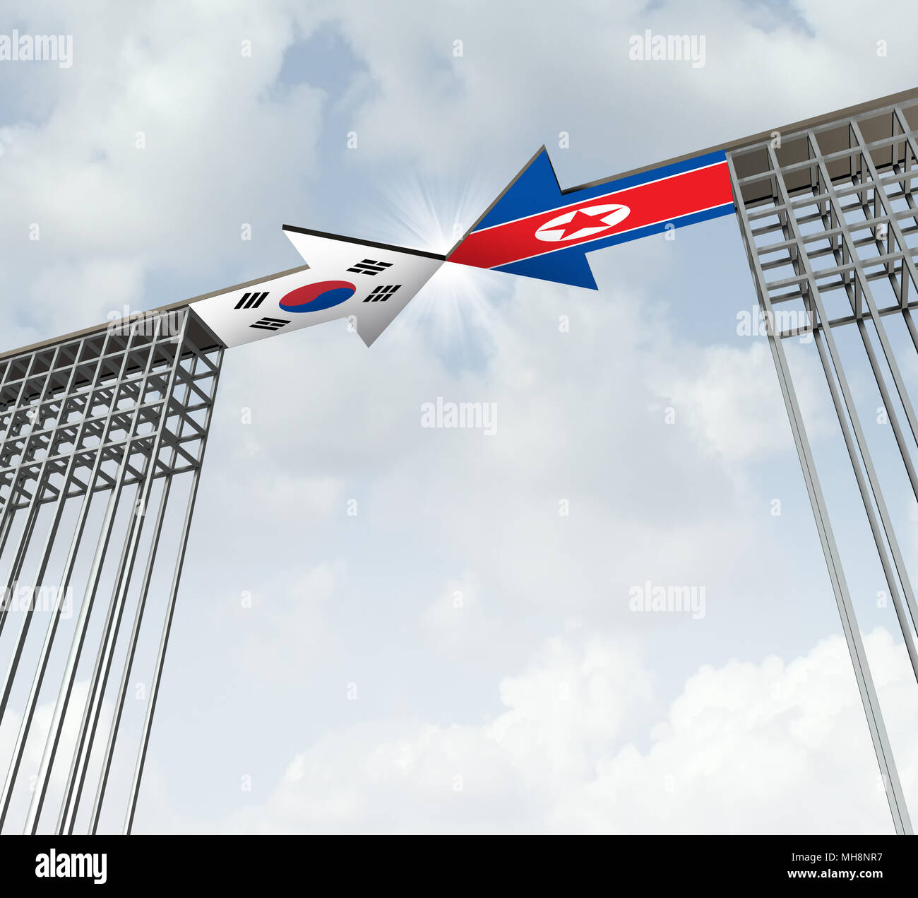 Süd- und Nordkorea Friedensabkommen diplomatischen Erfolg Konzept als Ostasien Diplomatie Symbol für die Denuklearisierung der koreanischen Halbinsel. Stockfoto