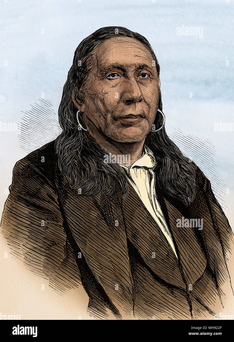 Little Raven, Chef der Arapahoes, 1871. Digital farbige Holzschnitt Stockfoto