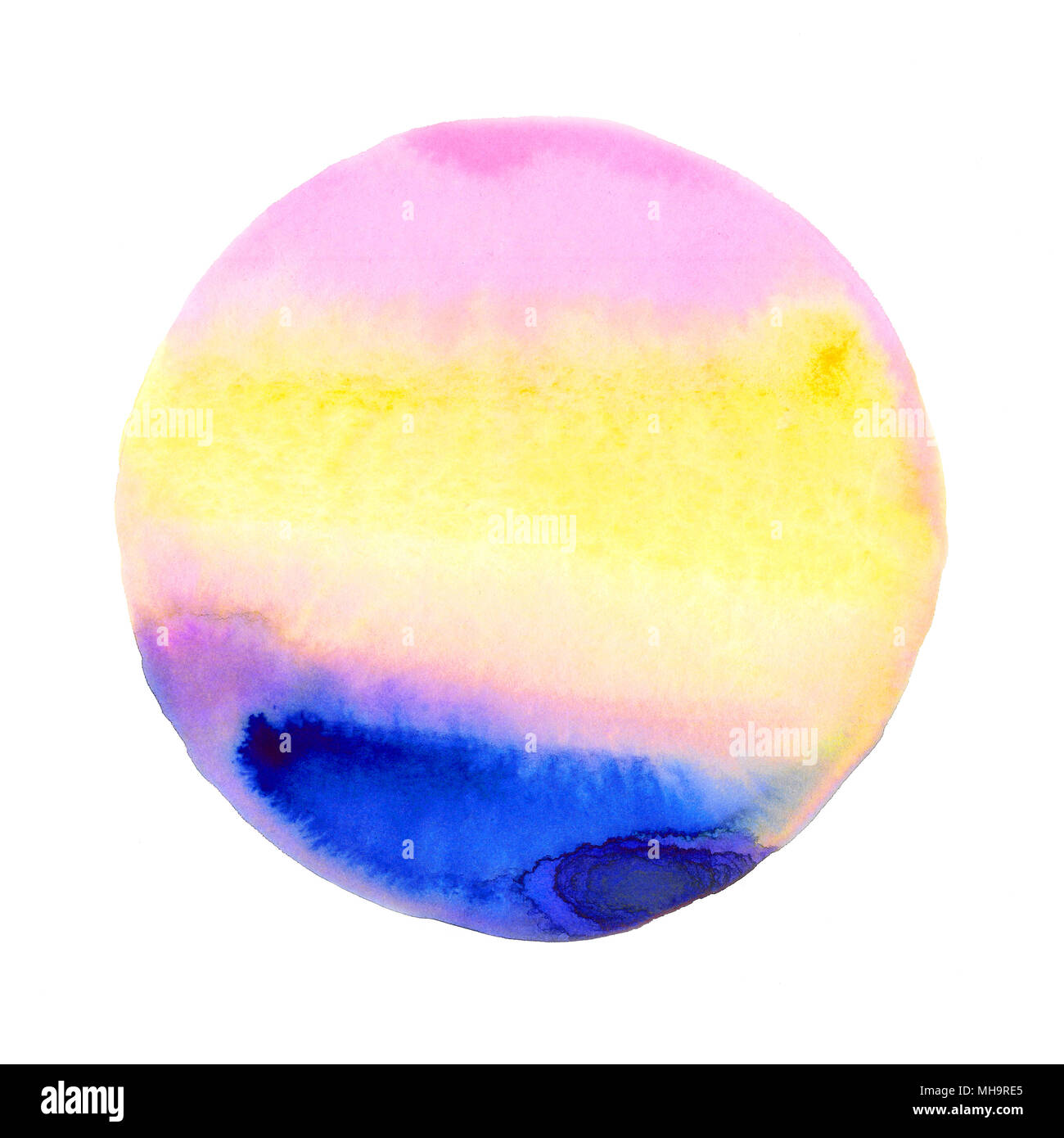 Schöne abstrakte Grunge dekorative Hellblau Rosa gelb Punkt, Kreis isoliert. Handgefertigte Aquarell Malerei. Weiße quadratische Hintergrund, kopieren Raum Stockfoto