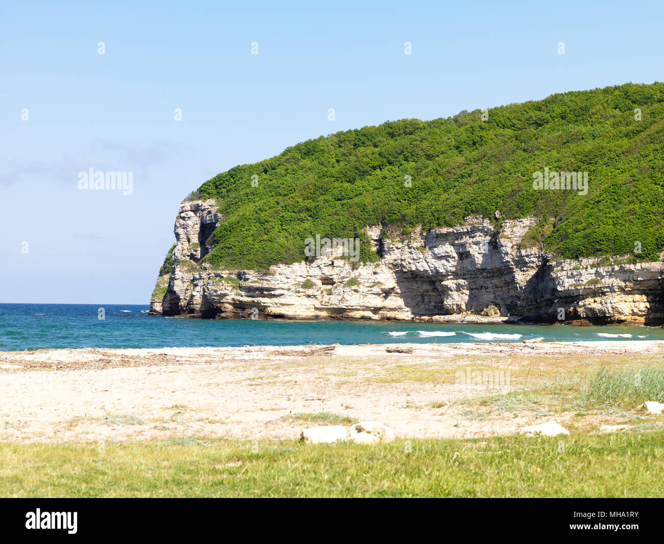 Wunderschöne Aussicht auf Meer und Wald Stockfoto