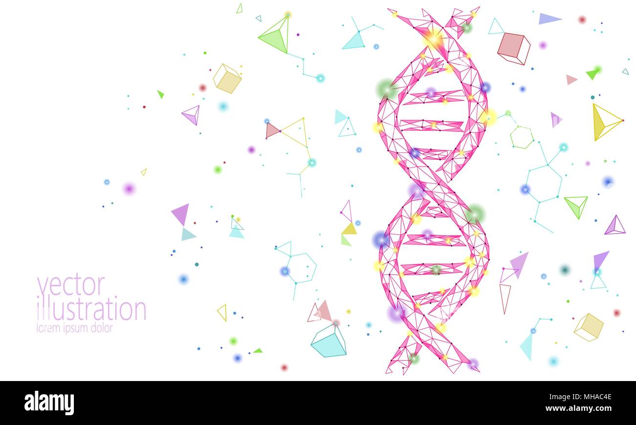 DNA 3D-chemische Molekül Struktur poly niedrig. Polygonale Dreieck Point Line gesunde Zelle teil. Mikroskopische Wissenschaft rote Medizin Genom engineering Vektor-illustration Future Business Technologie Stock Vektor