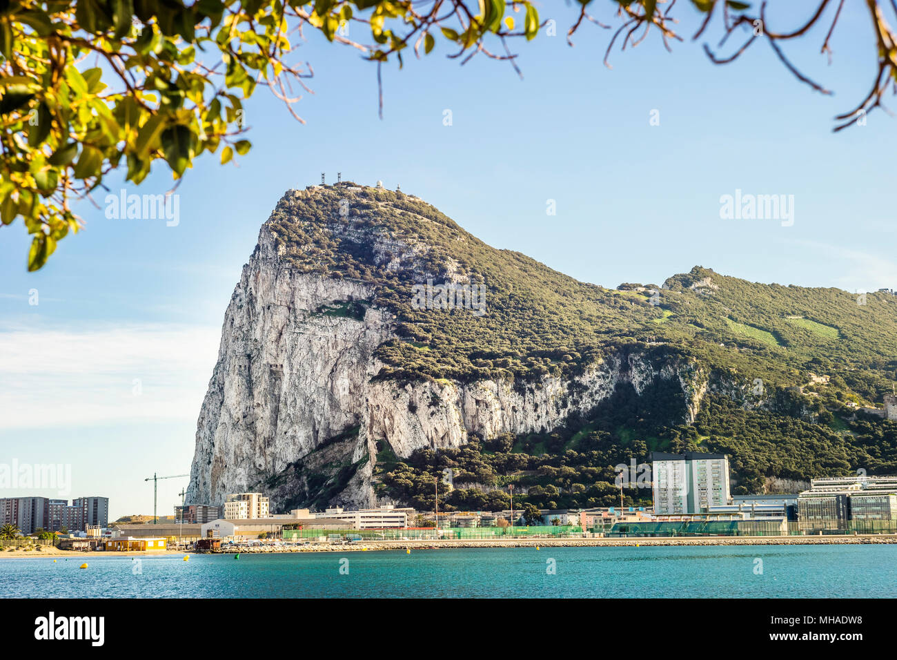 Gibraltar Rock aus Spanien gesehen, Britisches Überseegebiet, Vereinigtes Königreich Stockfoto