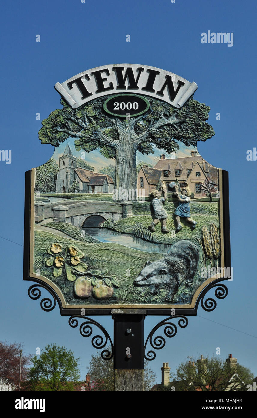 Ortsschild, Tewin, Hertfordshire, England, UK Stockfoto