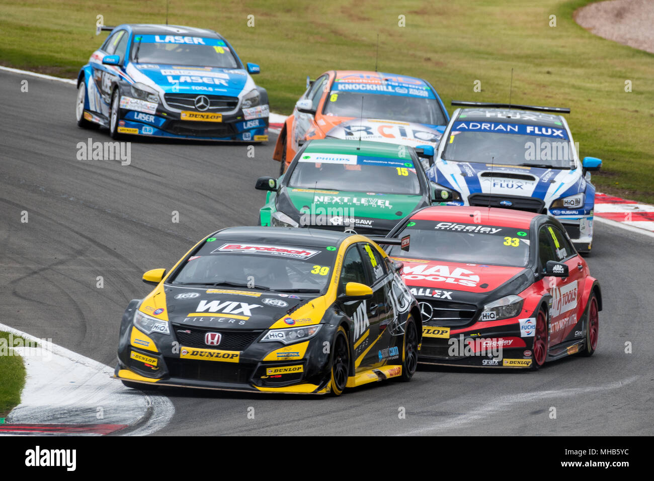 Donington Park, Derbyshire, UK. 29. April 2018. Runde 5 des Dunlop MSA British Touring Car Championship. Stockfoto