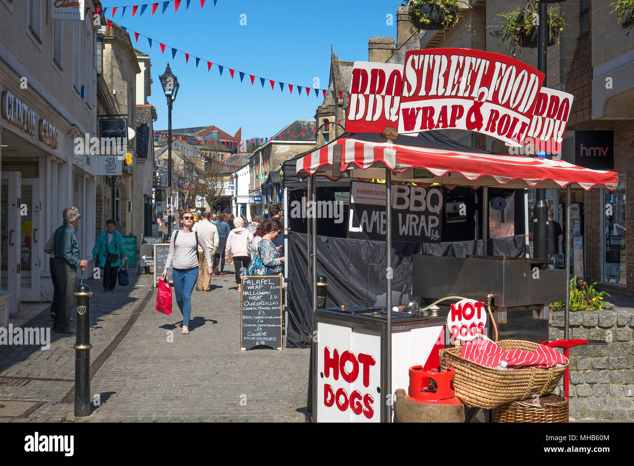 Hot Dog stand in Truro, Cornwall, England, Großbritannien, Großbritannien. Stockfoto