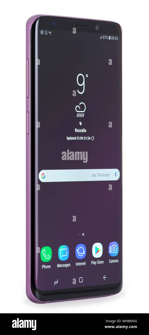Koszalin, Polen - 01. Mai 2018: Samsung Galaxy 9 Plus. Samsung 9 Plus sind die neue Generation Smartphones von Samsung. Stockfoto