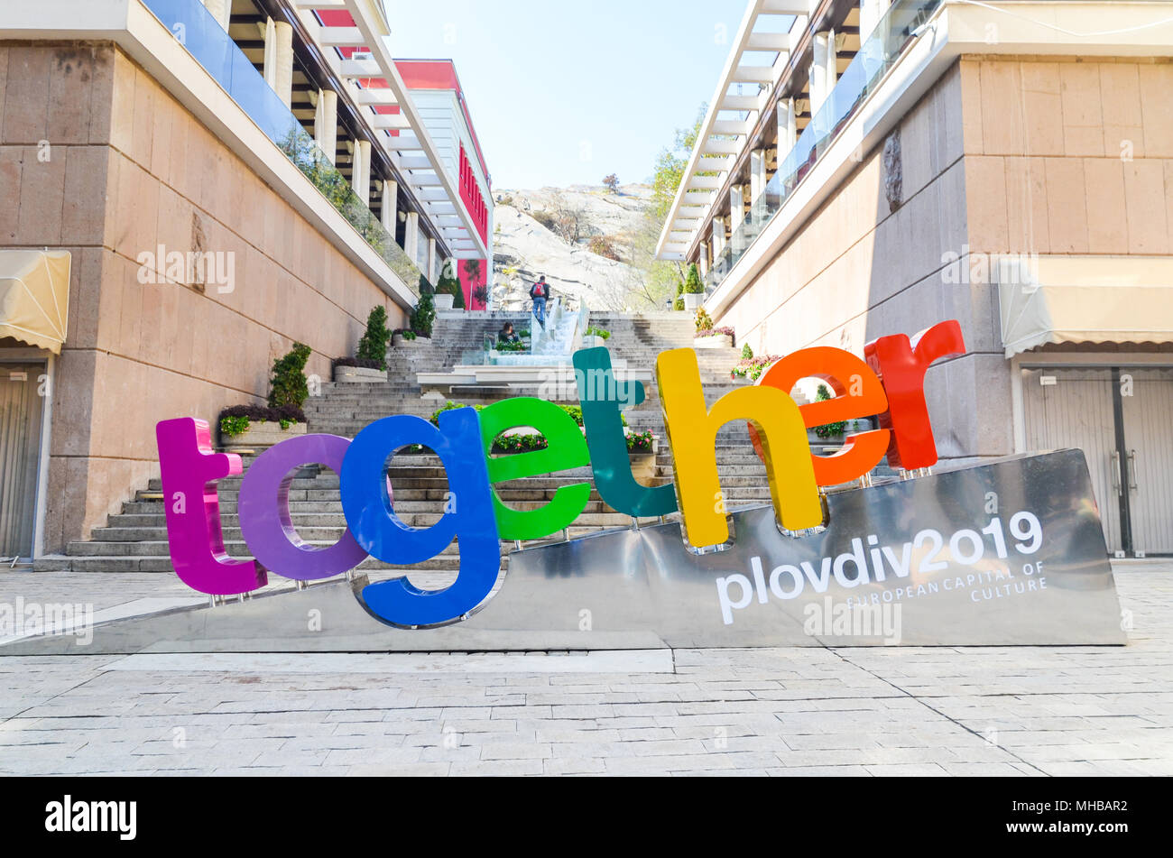 Zusammen Logo - Europäische Kulturhauptstadt 2019 | Plovdiv PLOVDIV 2019 Stockfoto