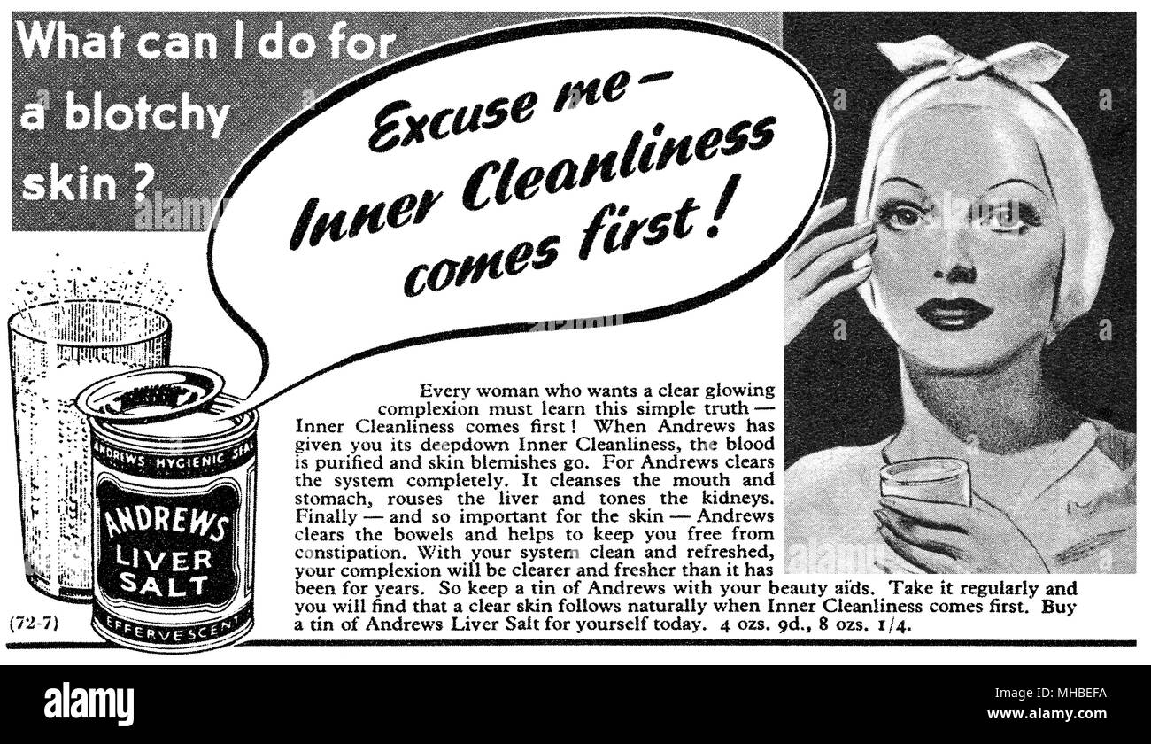 1938 britischen Werbung für Andrew's Leber Salz. Stockfoto