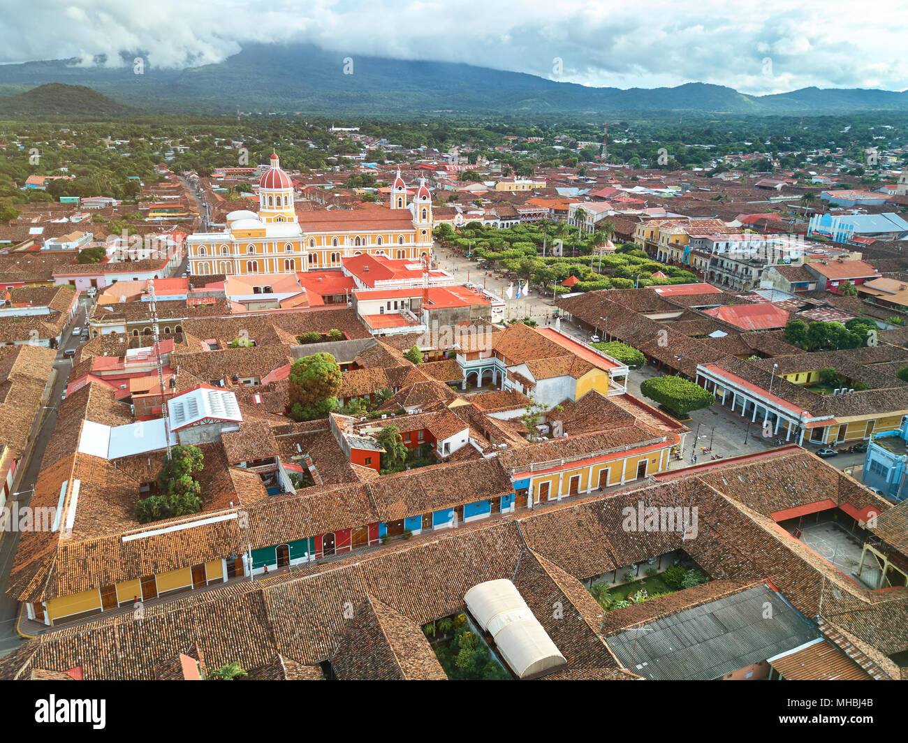 Panorama von der Stadt Granada in Nicaragua. Bunte Granada Stockfoto