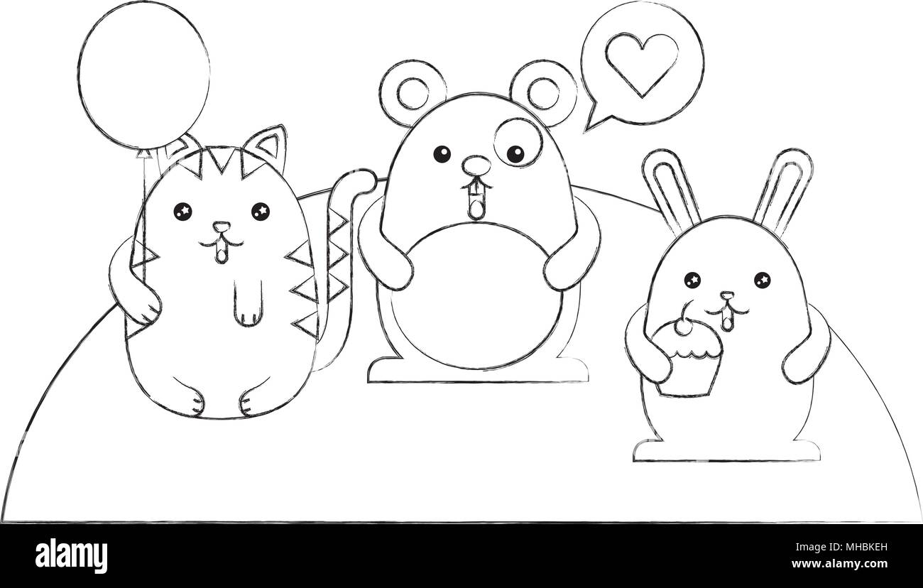 Susse Tiere Sprechblase Liebe Und Ballon Cartoon Vektor Illustration Skizze Stock Vektorgrafik Alamy