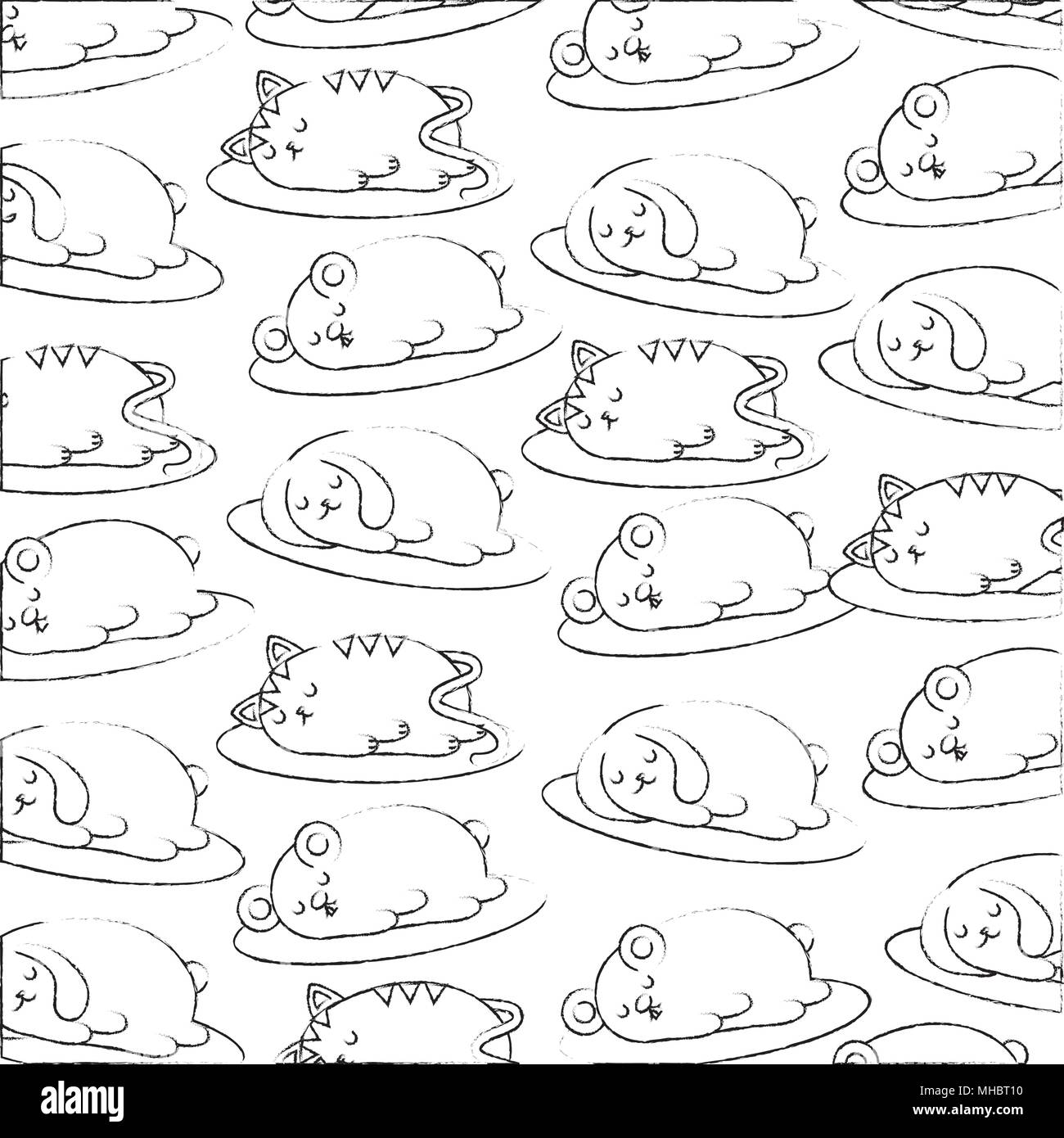 Niedlich kawaii bunny Maus und Katze schlafen Tapeten Vector Illustration Stock Vektor