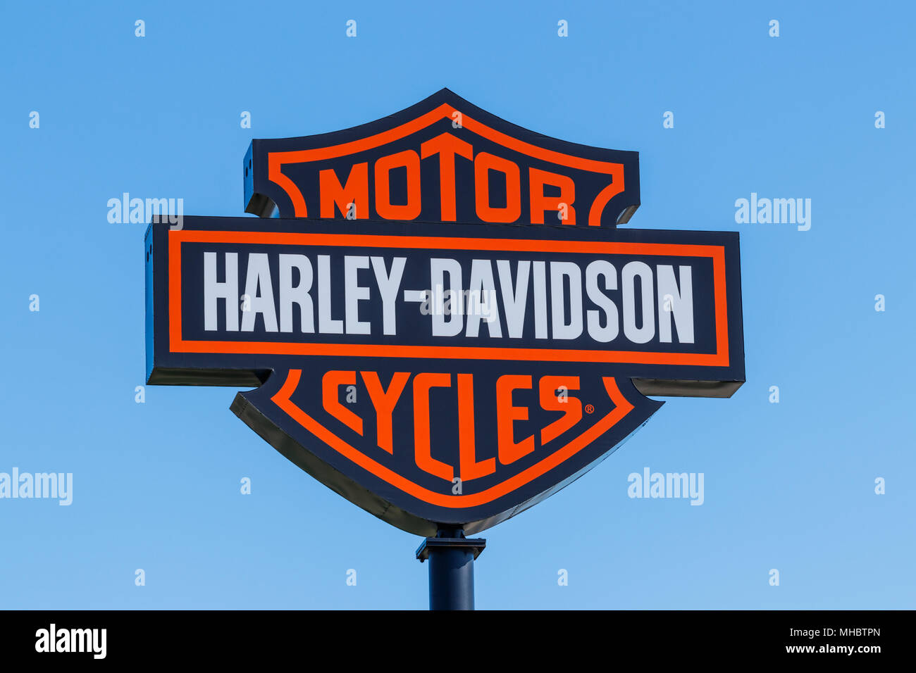 Lafayette - ca. April 2018: Harley-Davidson örtliche Beschilderung. Harley Davidsons Motorräder sind für Ihre Treue bekannt Folgende II. Stockfoto