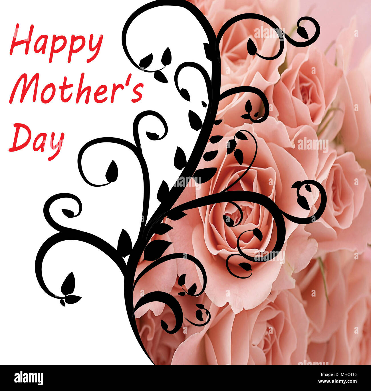 Happy Mother's Day. Rose auf weißem Holz- Hintergrund. Für Text platzieren. Stockfoto