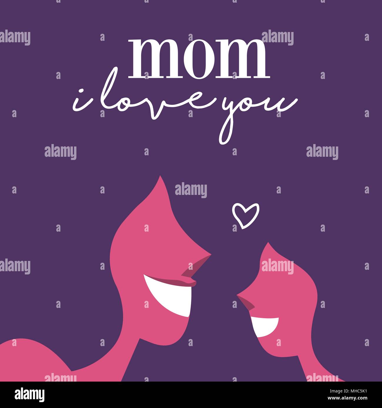 Muttertag Grußkarte mit Mama liebe Typografie Zitat und glückliche Tochter lächelnd. EPS 10 Vektor. Stock Vektor