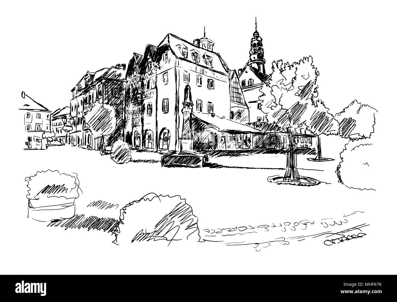 Skizze Luban Marktplatz eine polnische Stadt Stockfoto