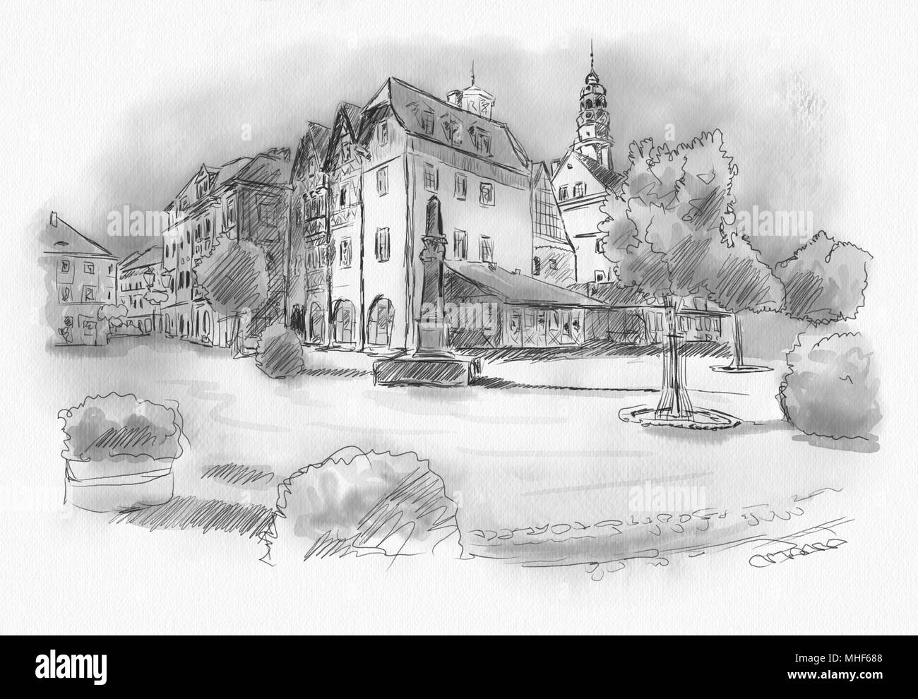 Skizze Luban Marktplatz eine polnische Stadt Stockfoto