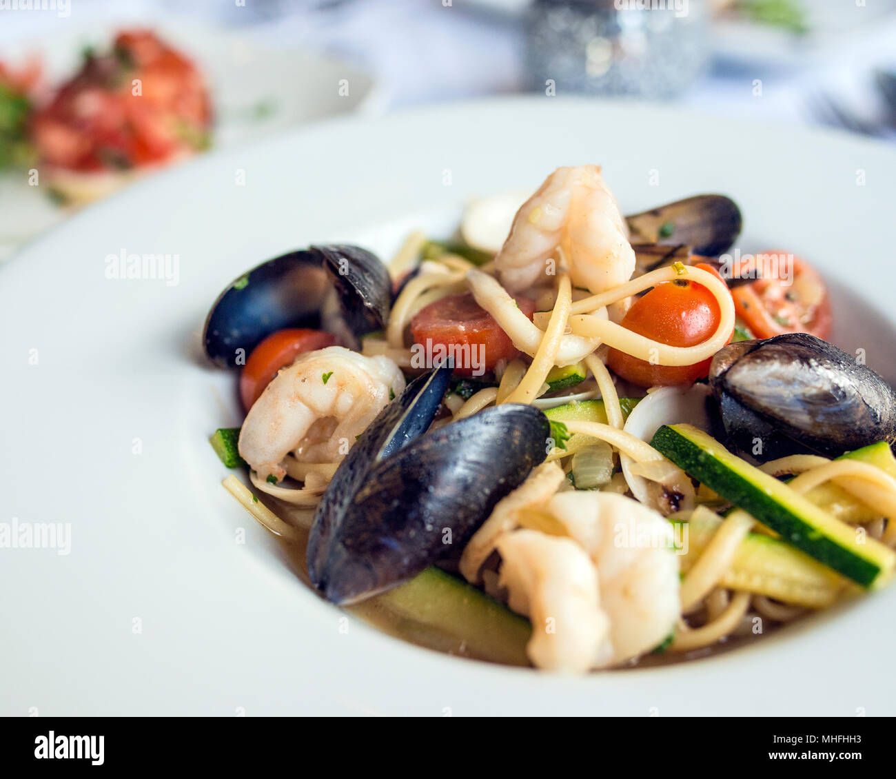 Linguine mit Meeresfrüchten Stockfoto