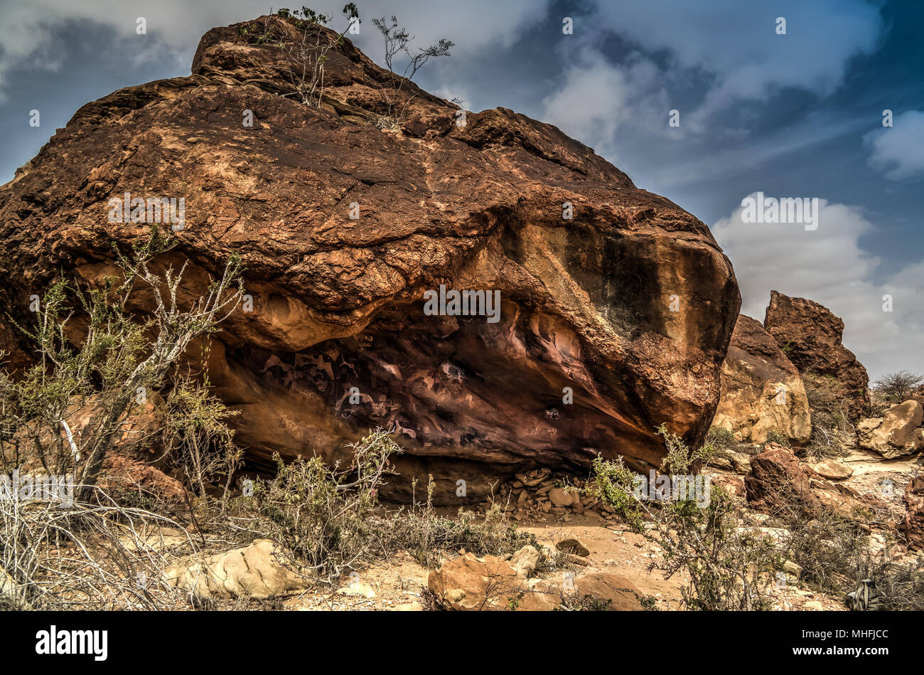 Höhlenmalereien Laas Geel rock außen in der Nähe von Hargeisa, Somalia Stockfoto