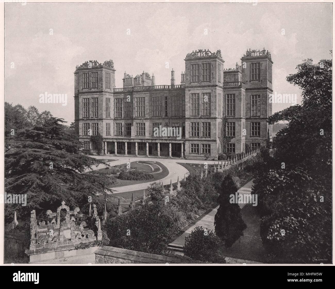 Hardwick Hall, in der Nähe von Chesterfield, Derbyshire, wurde von dem berühmten Bess von Hardwick in der Zeit der Königin Elisabeth gebaut, und es ... Stockfoto