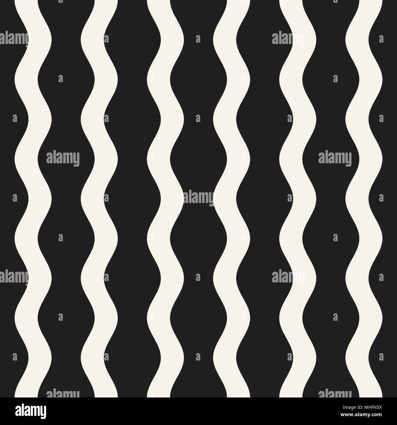Vektor Nahtlose schwarzen und weißen Wellenlinien Muster. Geometrisch-abstrakte einfache Hintergrund Design. Stock Vektor
