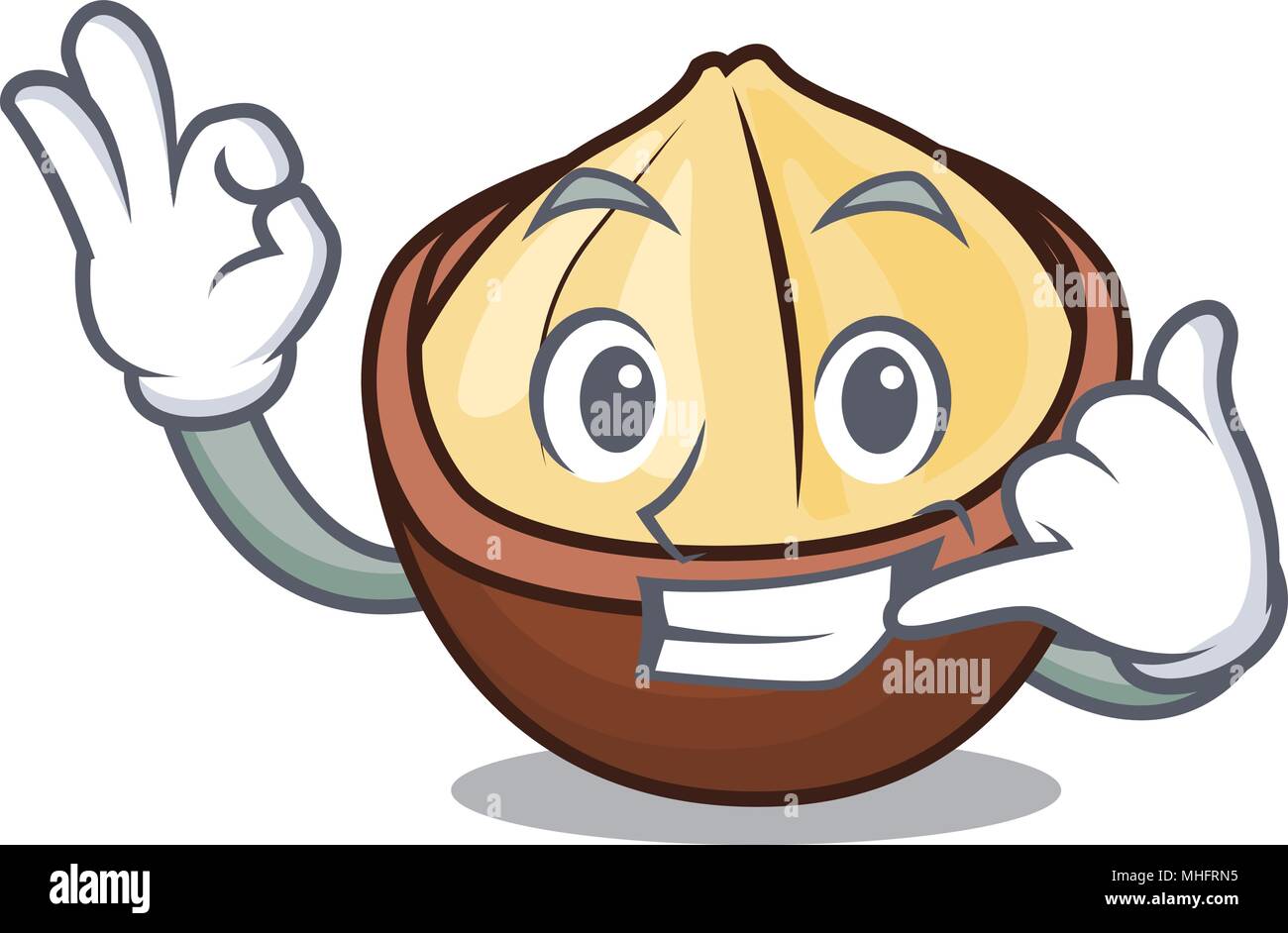 Rufen Sie mich an macadamia Maskottchen Cartoon Stil Stock Vektor