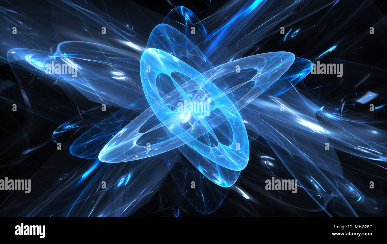 Blau leuchtende magische Quantum, computer-generierte Zusammenfassung Hintergrund, 3D-Rendering Stockfoto