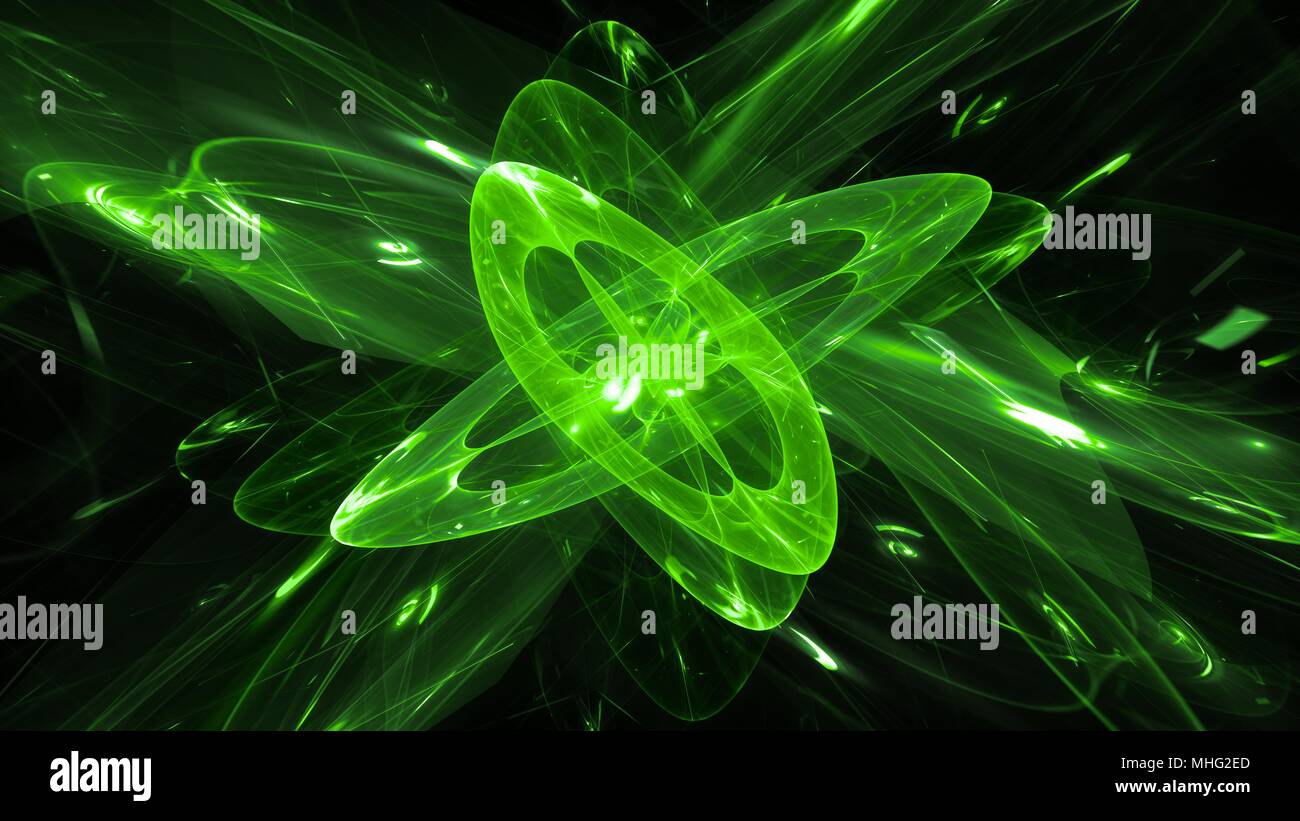 Grün leuchtende magische Quantum, computer-generierte Zusammenfassung Hintergrund, 3D-Rendering Stockfoto