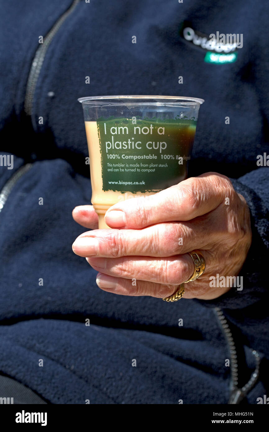 100% kompostierbar Grün recyclebare Kaffeetassen mit kein Kunststoff hergestellt Stockfoto